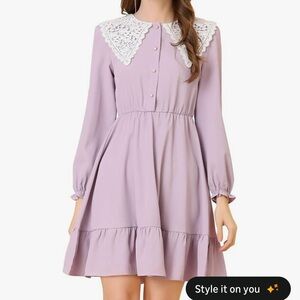 Vintage Ruffle Hem Dresses A-Line Crochet Peter Pan Collar Dress